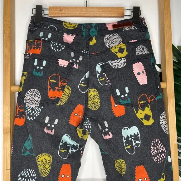 SOLD Gorman x Fred Fowler Face Print Jeans Pants Size 8 Faded Skinny Cotton - Picture 5 of 11